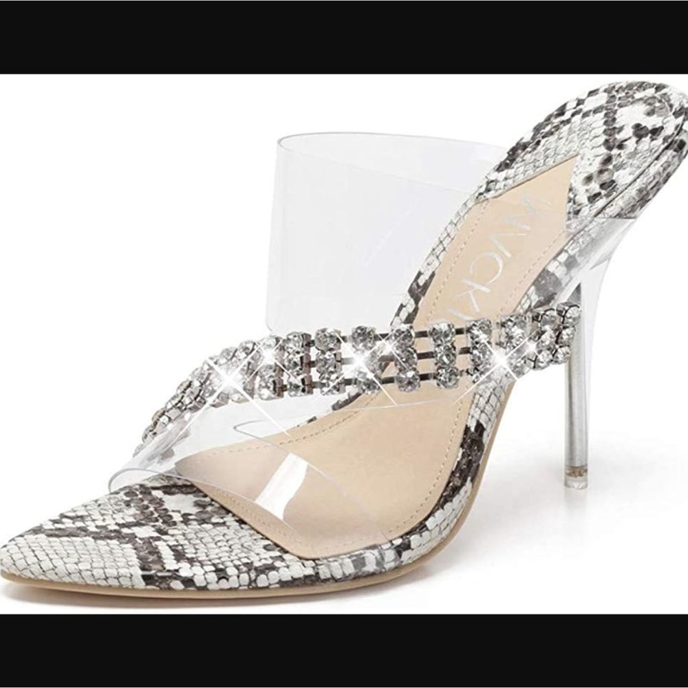 MACKIN J Clear Rhinestone Transparent Strap High Stiletto Heels Sandals Size 6